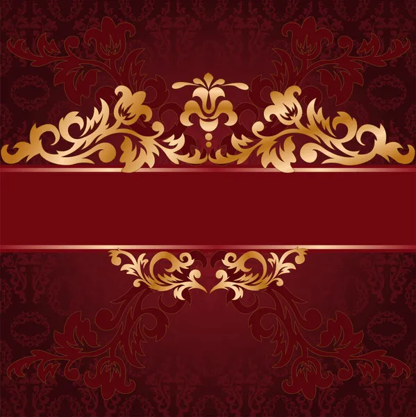 Röd bakgrund med guld ornament — Stock vektor