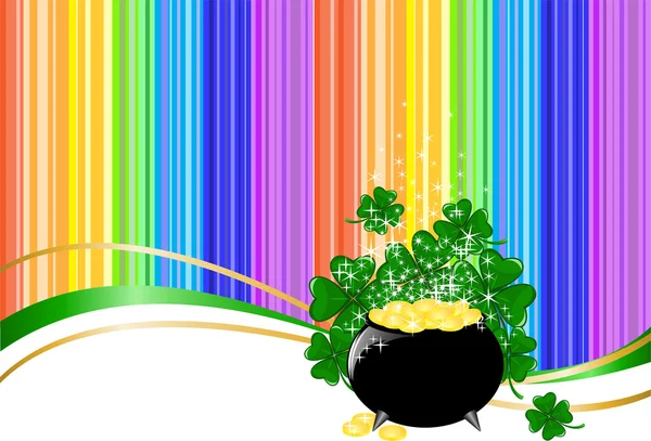Rainbow bakgrund med en pott av mynt — Stock vektor