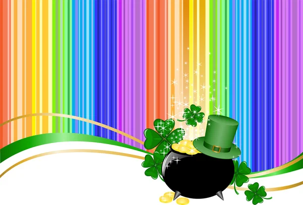 Regenboog achtergrond met kabouter hoed en een pot — Stockvector