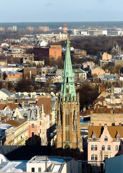 Weergave Riga Van Bovenaf Met Gertruda Katholieke Kerk — Stockfoto