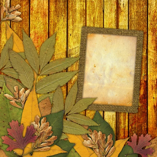 Old grunge frame on the abstract background with autumn leaves — Stock Photo, Image