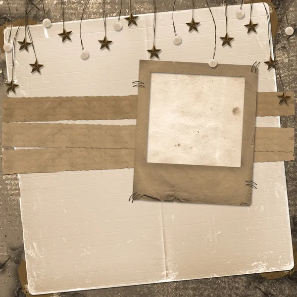 Diapositiva grunge de papeles de grunge con perlas y estrellas — Stockfoto