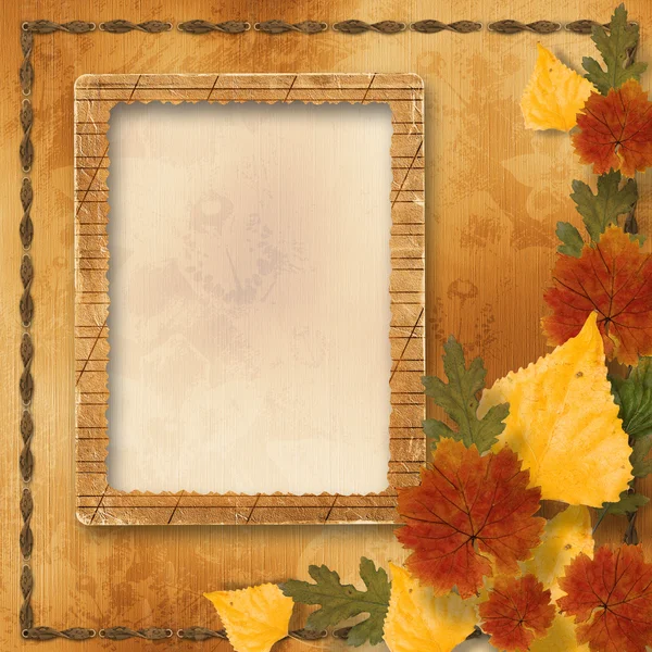 Grunge papers design in scrapbooking style with autumn foliage — Stock Photo, Image