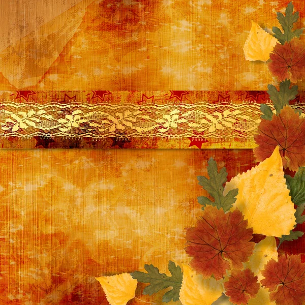 Grunge kağıt tasarımı sonbahar yaprakları ile yapıştırma kitabı tarzında — Stok fotoğraf