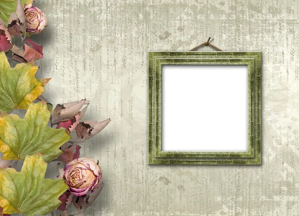 Grunge papers design in scrapbooking style with frame and foliag — Stock Photo, Image