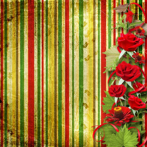 Kort för gratulationen eller inbjudan med röda rosor — Stockfoto