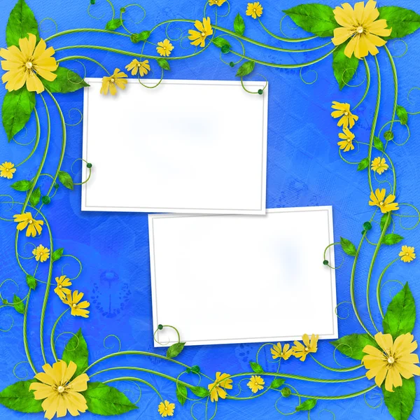 stock image Congratulations to the holiday with frame and yellow flowers