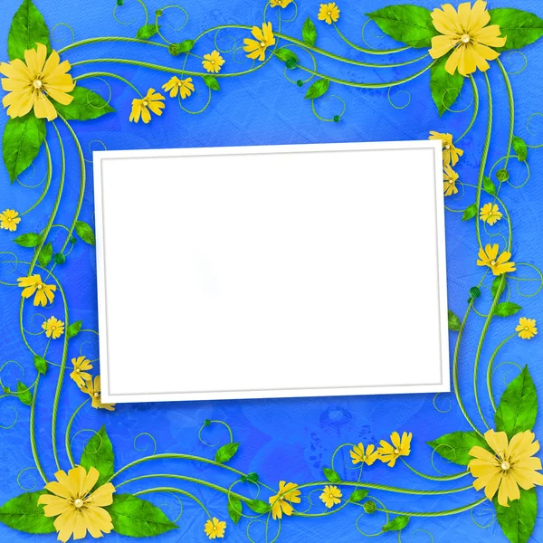 Congratulations to the holiday with frame and yellow flowers — Stock Photo, Image