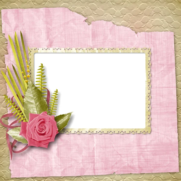 Tarjeta de felicitación o invitación con rosas rosadas —  Fotos de Stock