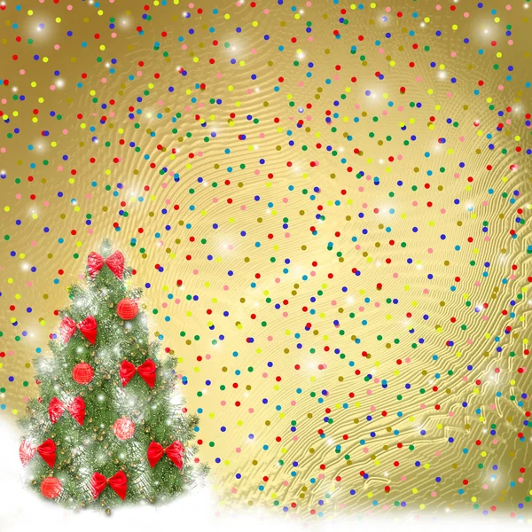 Κάρτα για συγχαρητήρια. χριστουγεννιάτικο δέντρο με σφαίρες και τα τόξα — Φωτογραφία Αρχείου