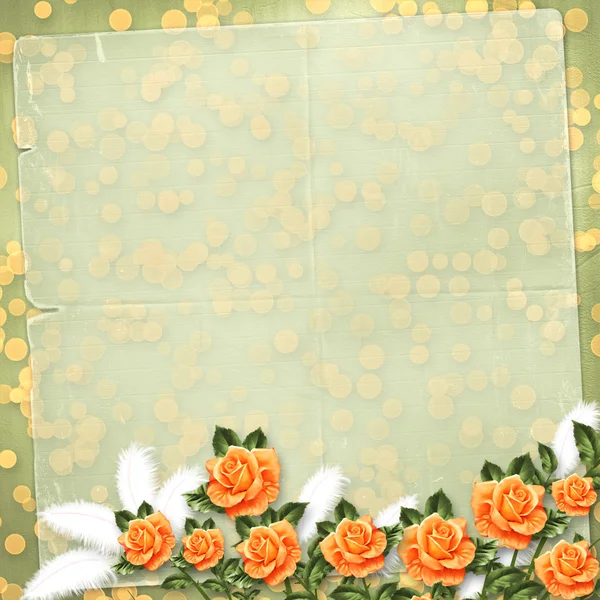 Grunge paper for congratulation with painting rose — Stockfoto