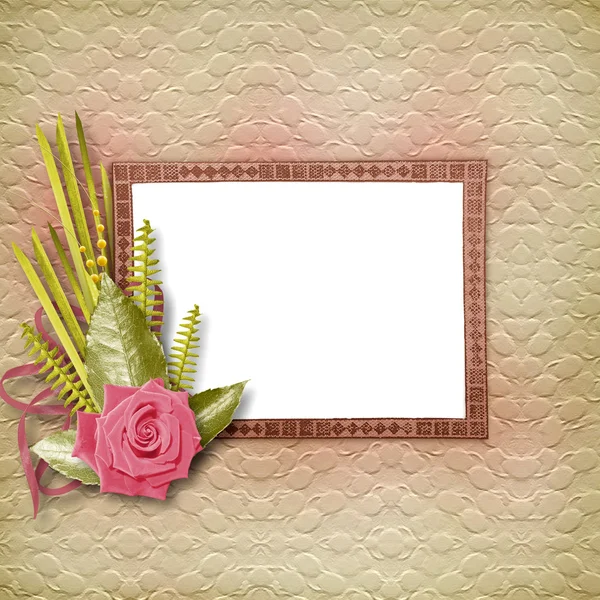Cartão de congratulação ou convite com rosas rosa — Fotografia de Stock