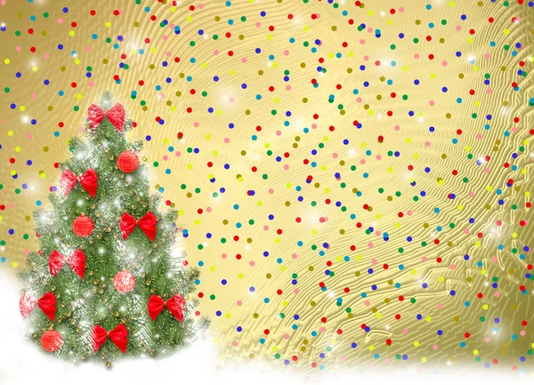 Kort för gratulationen. julgran med bollar och rosetter — Stockfoto