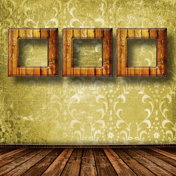 Vecchia sala grunge con cornici in legno in stile vittoriano — Foto Stock