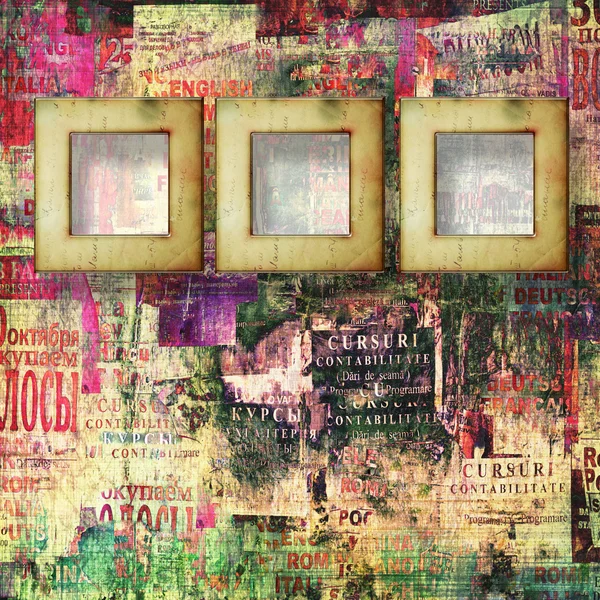 Papier frames met oude affiches gescheurd op de grunge abstracte backgr — Stockfoto