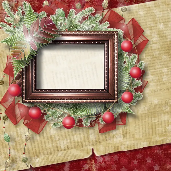 Glückwunschkarte mit Weihnachtsbaum und Sternen — Stockfoto
