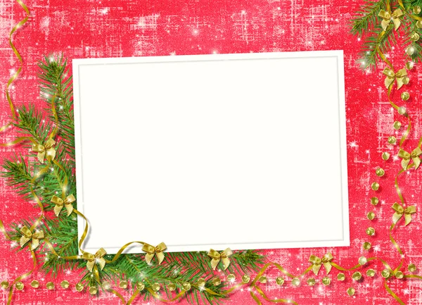 Cartão de congratulação com árvore de Natal e estrelas — Fotografia de Stock
