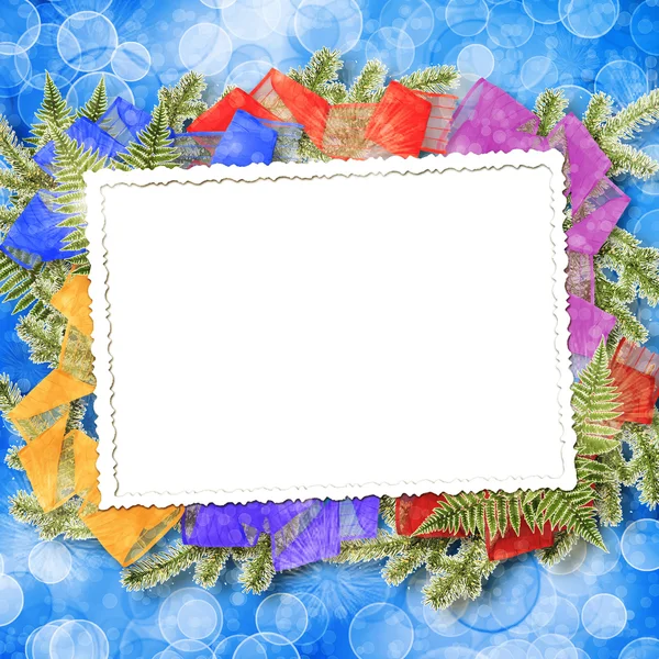 Glückwunschkarte mit Weihnachtsbaum und Sternen — Stockfoto