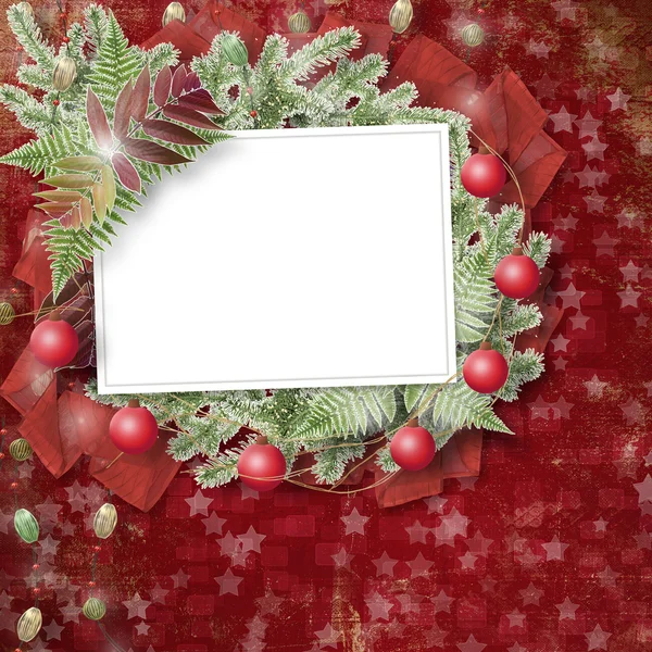 Cartão de congratulação com árvore de Natal e estrelas — Fotografia de Stock