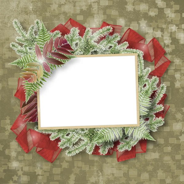 Tarjeta de felicitación con árbol de Navidad y estrellas —  Fotos de Stock