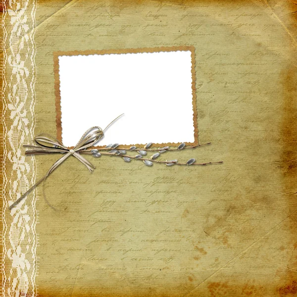 Винтажный альбом с пучком ивы и кружевом — стоковое фото