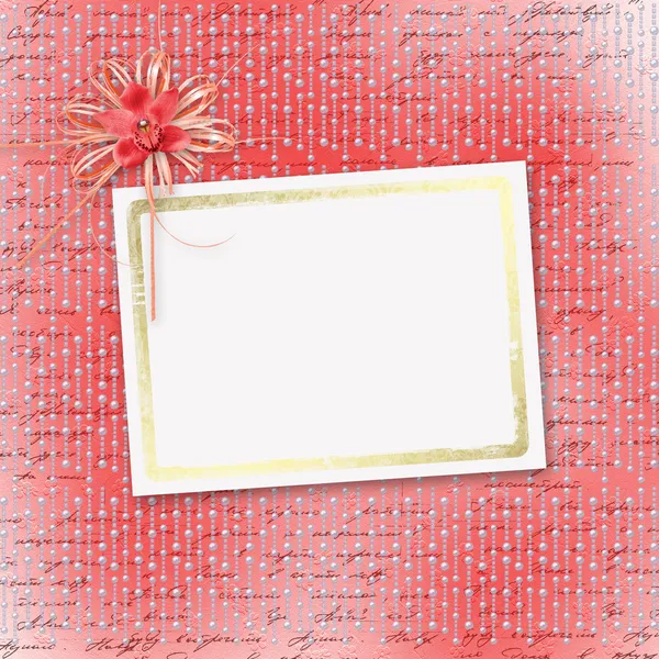 Κάρτα για πρόσκληση ή συγχαρητήρια με κόκκινο ορχιδέες — Φωτογραφία Αρχείου