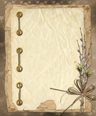 Vintage album with bunch of willow and bow clipart