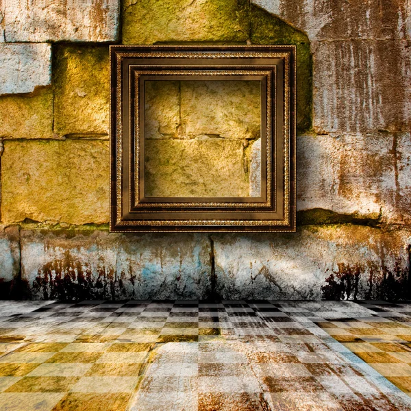 Old Stone Room Wooden Picture Frames Victorian Style — Stock Photo, Image