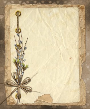 Vintage album with bunch of willow and bow clipart