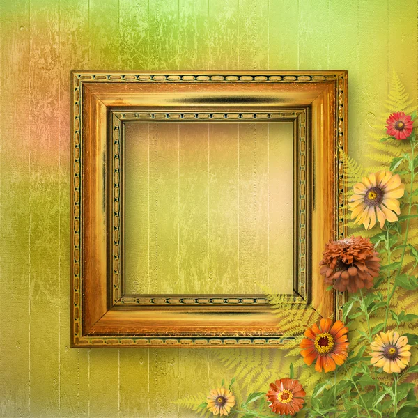 Grunge rámec pro interiér s kytice — Stock fotografie