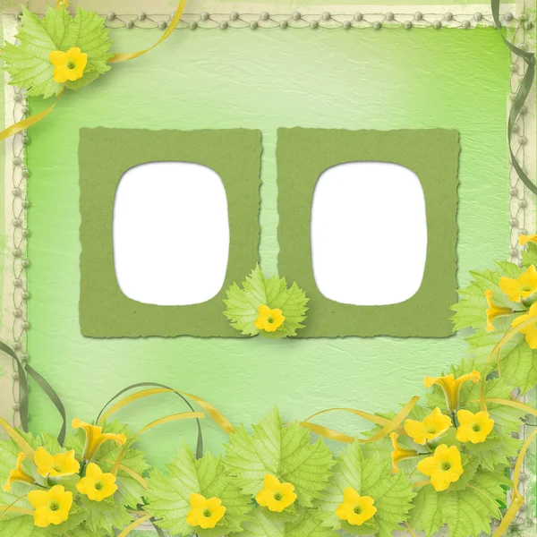 Grunge papier frames met bloemen pompoenen en linten — Stockfoto