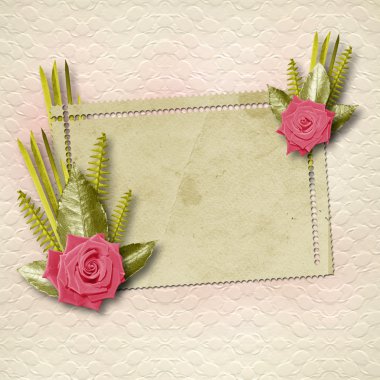 Card for congratulation or invitation with pink roses