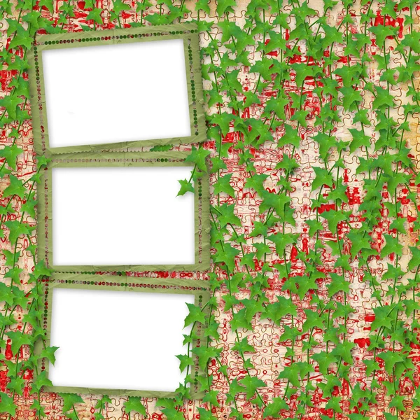 スクラップブッ キング スタイルの葉でグランジ紙のフレーム — ストック写真