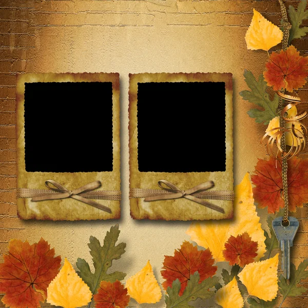 Grunge papers design in scrapbooking style with frame and autumn — Stock Photo, Image