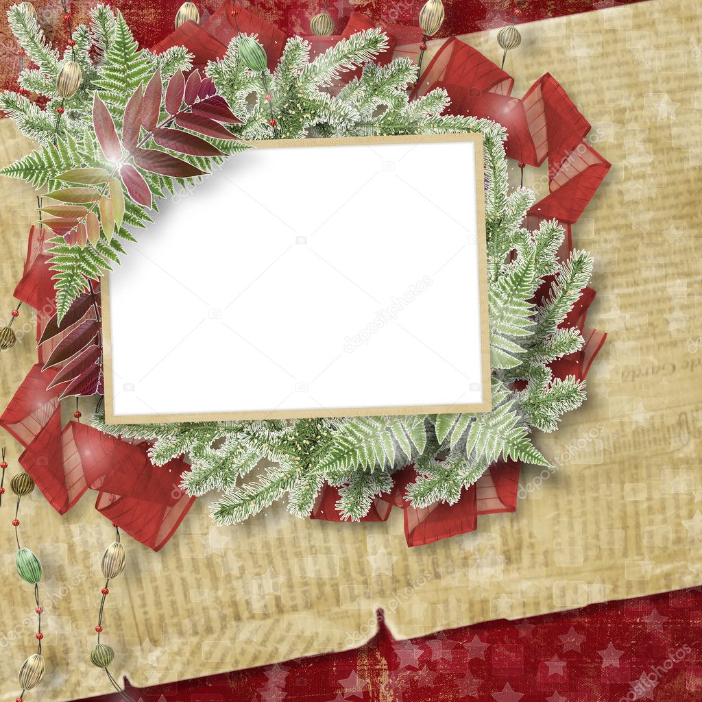 Abstract star background with paper frame and bunch of twigs Chr