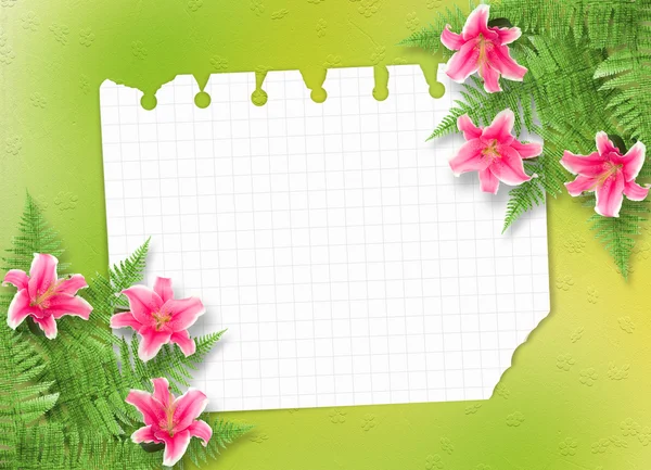 Kort för inbjudan eller gratulationen med rosa liljor — Stockfoto