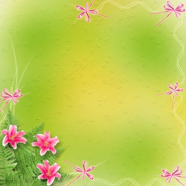 Meghívás vagy szerencsekívánat rózsaszín Liliomos kártya — Stock Fotó