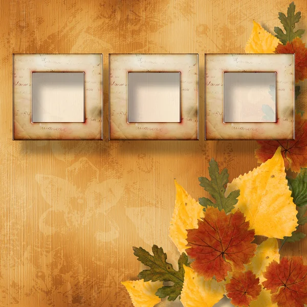 Grunge design papíry v scrapbooking stylu s rámem a podzim — Stock fotografie