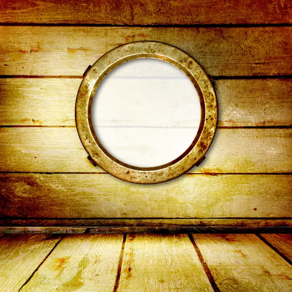 Grunge 舷窗上古代木制背景 — 图库照片
