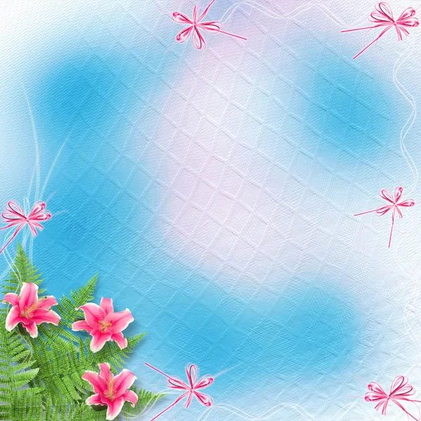 Einladungskarte oder Glückwunschkarte mit rosa Lilien — Stockfoto