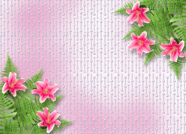Karta pro pozvání nebo blahopřání s růžové lilie — Stock fotografie