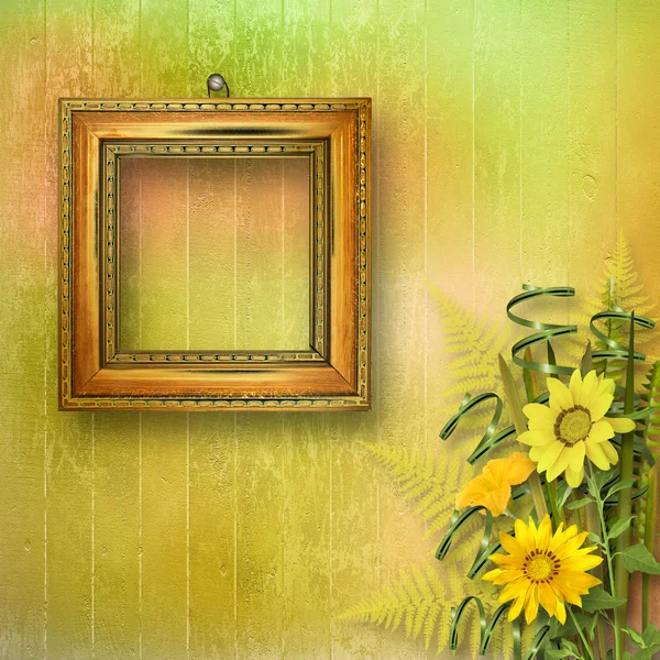 Grunge frame voor interieur met bos van bloemen — Stockfoto
