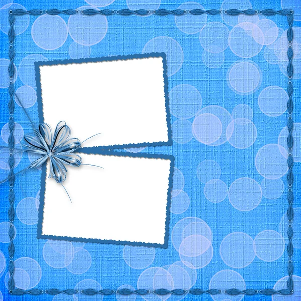 Card for invitation with blue bow and ribbons — Stock Photo, Image