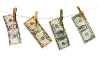 Dollars hanging from a rope on a white background isolated. Conc clipart