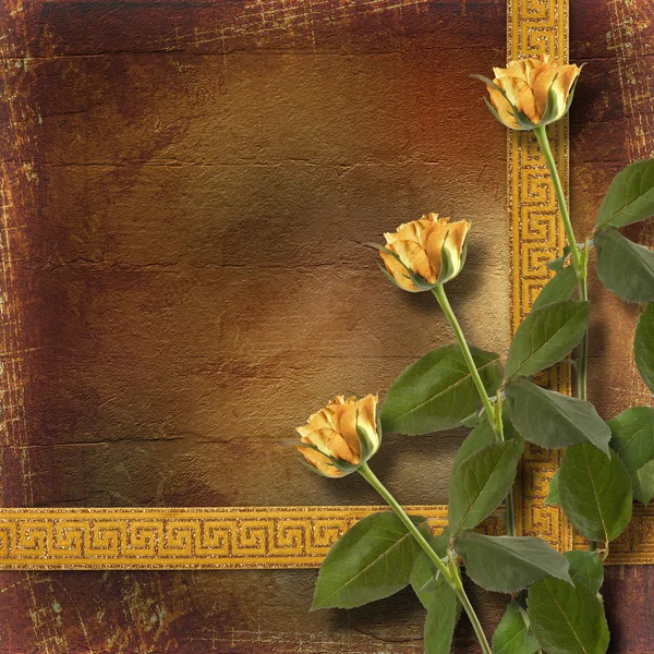 美しいバラの花とお祝いのグランジ紙 — ストック写真