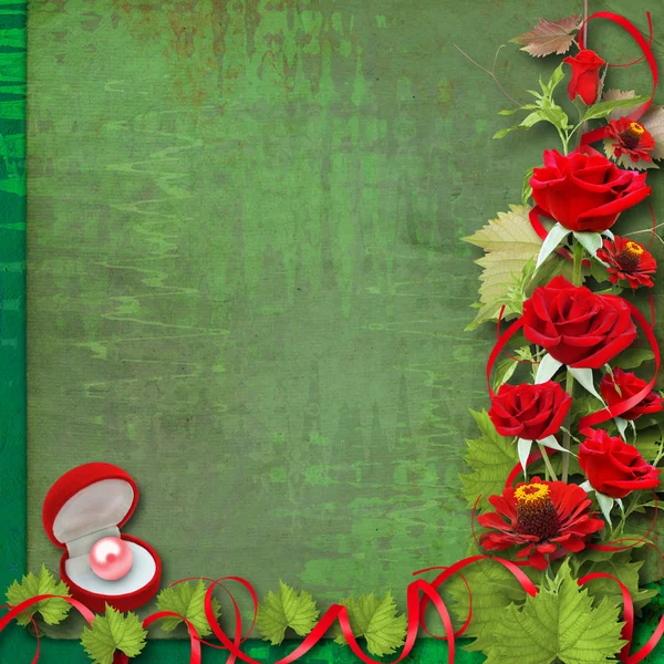 Cartão de congratulação ou convite com rosas vermelhas — Fotografia de Stock