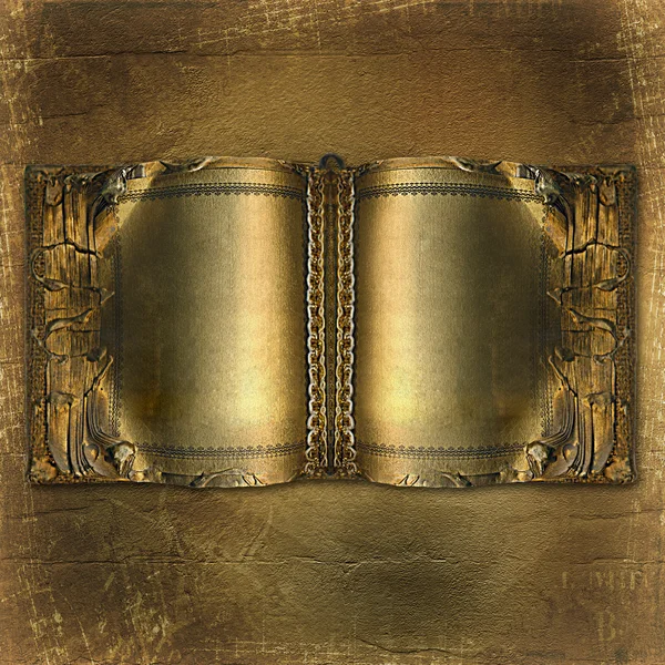 Vecchio libro antico con pagine d'oro sullo sfondo astratto — Foto Stock