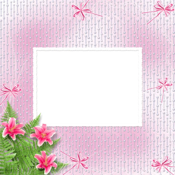 초대 또는 분홍색 백합 축 하 카드 — 스톡 사진