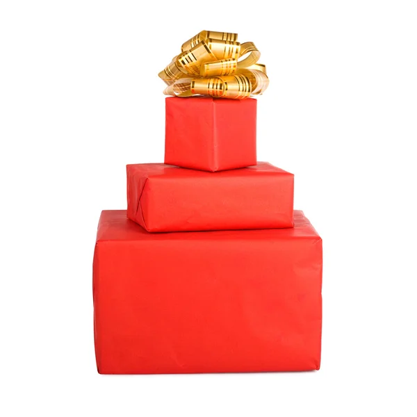 Caja de regalo navideña decorada con cinta aislada en fondo blanco —  Fotos de Stock