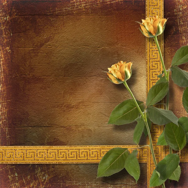 Grunge-Papier zum Gratulieren mit schönen Rosen — Stockfoto